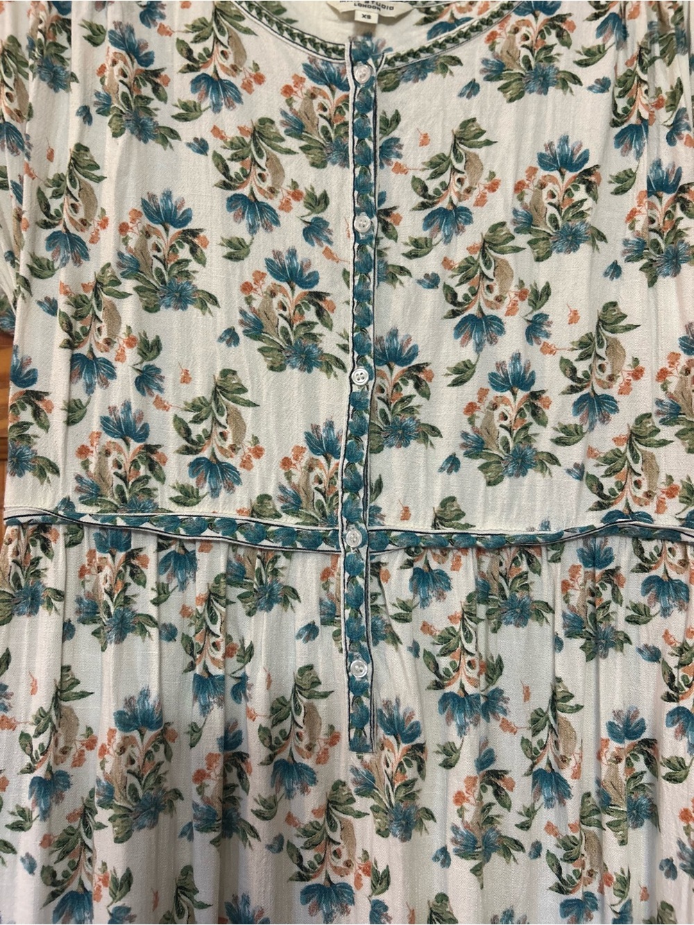 Max Studio Cream Maxi Dress with Green & Blue Floral Print - Picture 2 of 5